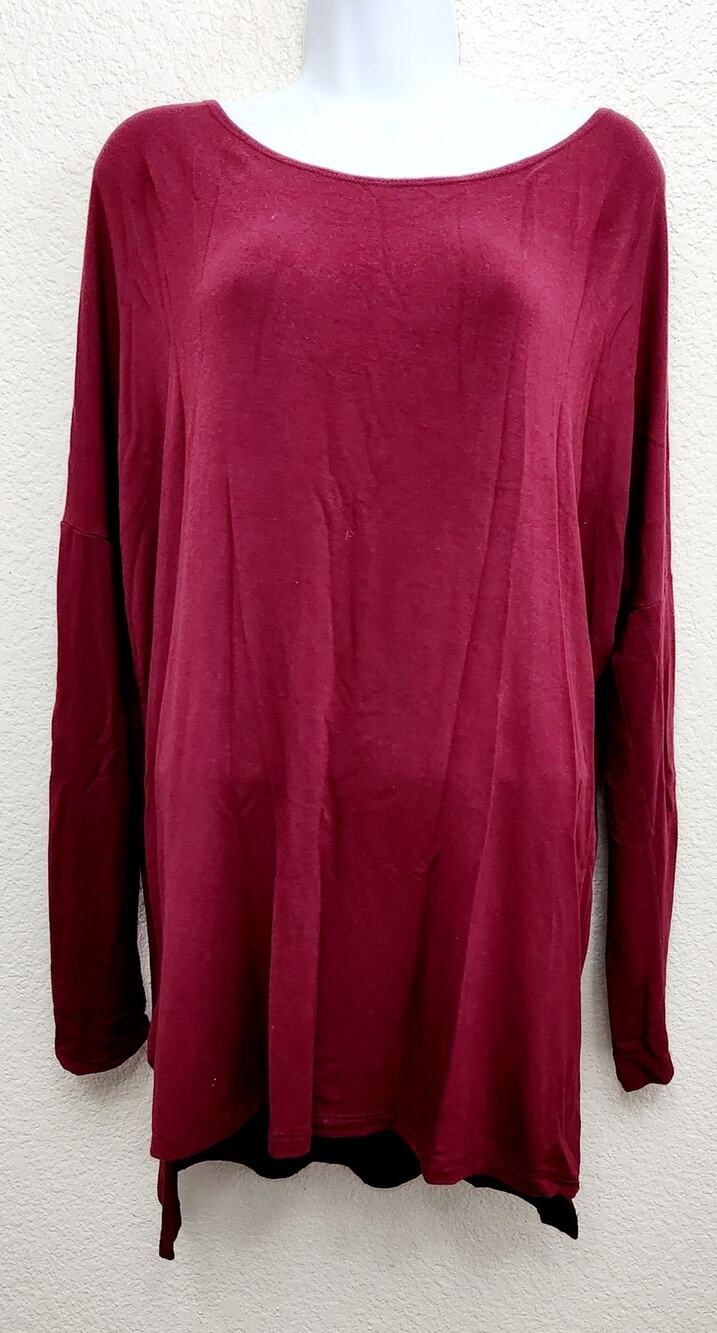Emma's Closet Burgundy Red Round Neck Long Sleeve Top Large Lightweight Stretch